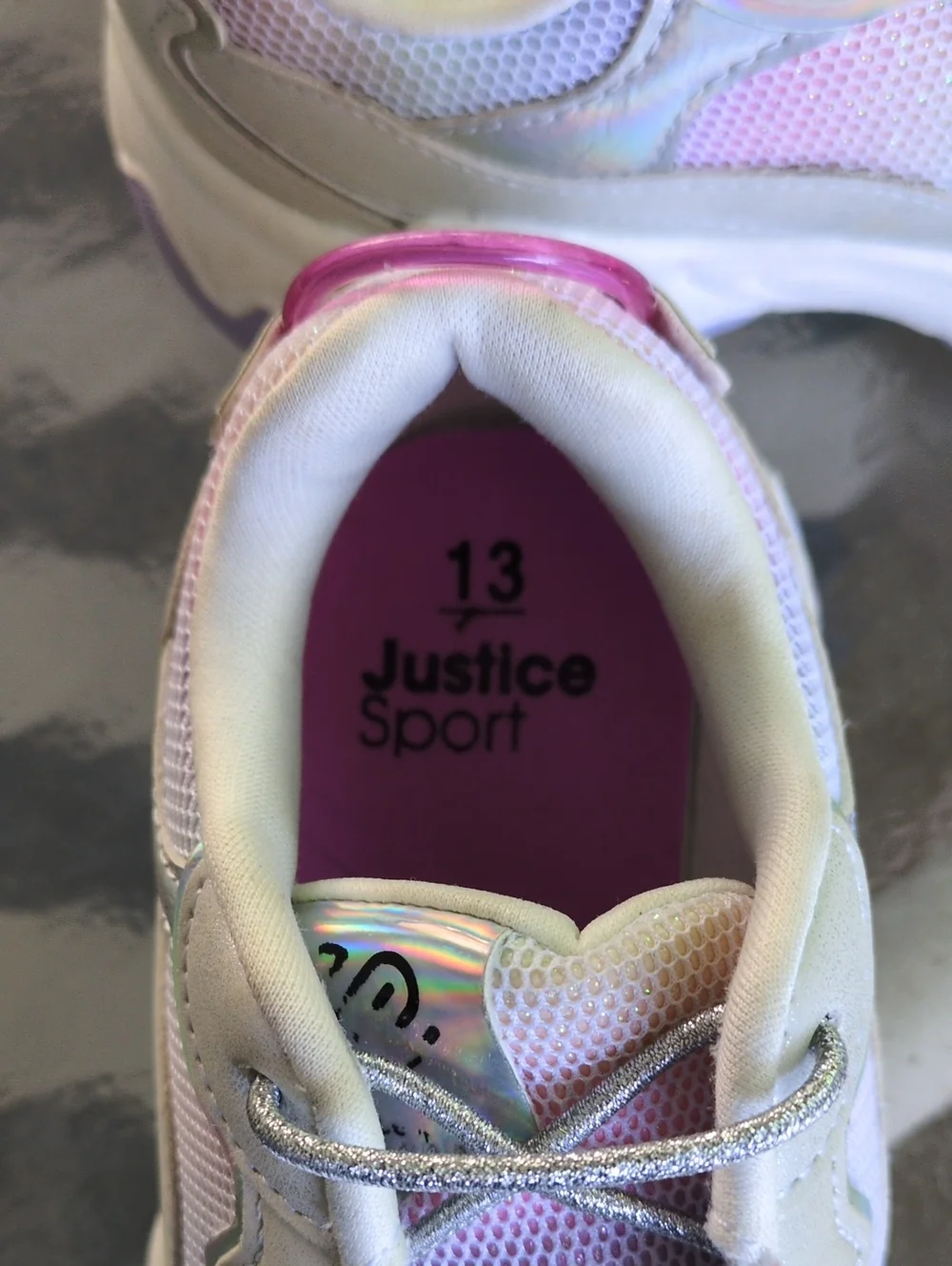 Justice Girls Pink, White & Iridescent Mesh Sneakers